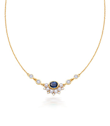 Pearl,Diamond and Blue sapphire necklace